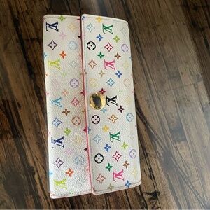 Louis Vuitton White Murakami Sarah Wallet Multicolor with pink interior